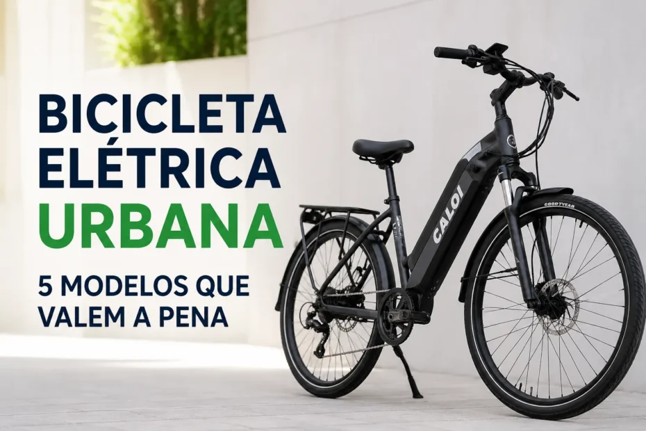 Bicicleta elétrica urbana preta em ambiente moderno, com destaque para modelos que valem a pena conhecer.