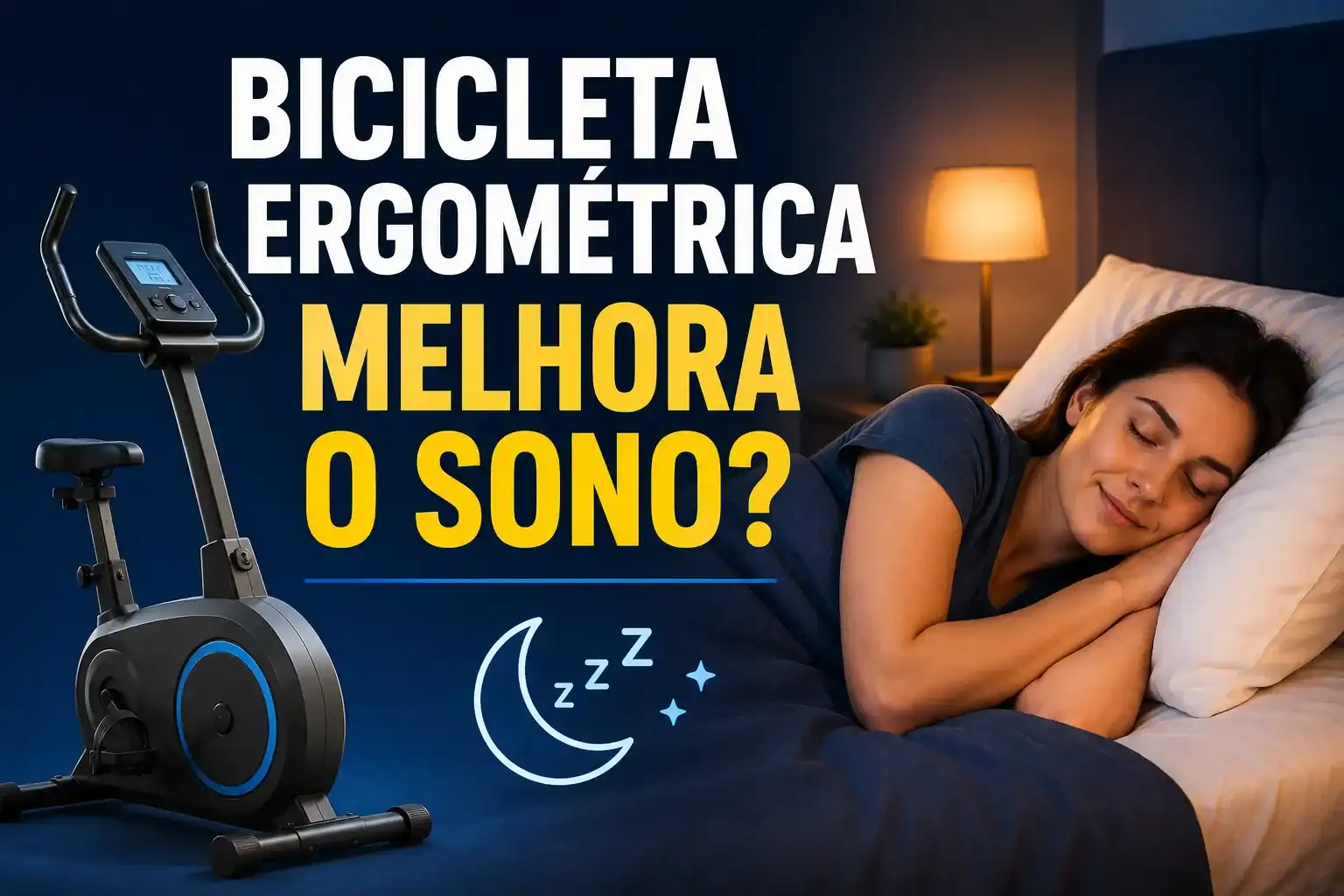 Pessoa dormindo tranquilamente ao lado de uma bicicleta ergométrica, ilustrando como o exercício aeróbico pode contribuir para melhorar a qualidade do sono de forma natural.
