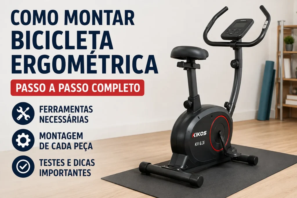 Como montar bicicleta ergométrica: passo a passo completo com bicicleta preta em ambiente residencial.