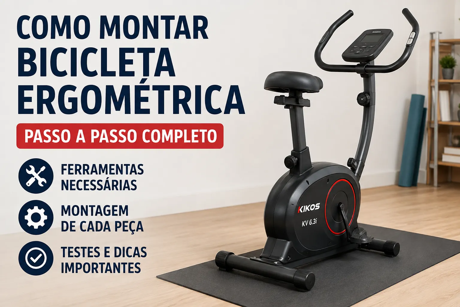 Como montar bicicleta ergométrica: passo a passo completo com bicicleta preta em ambiente residencial.